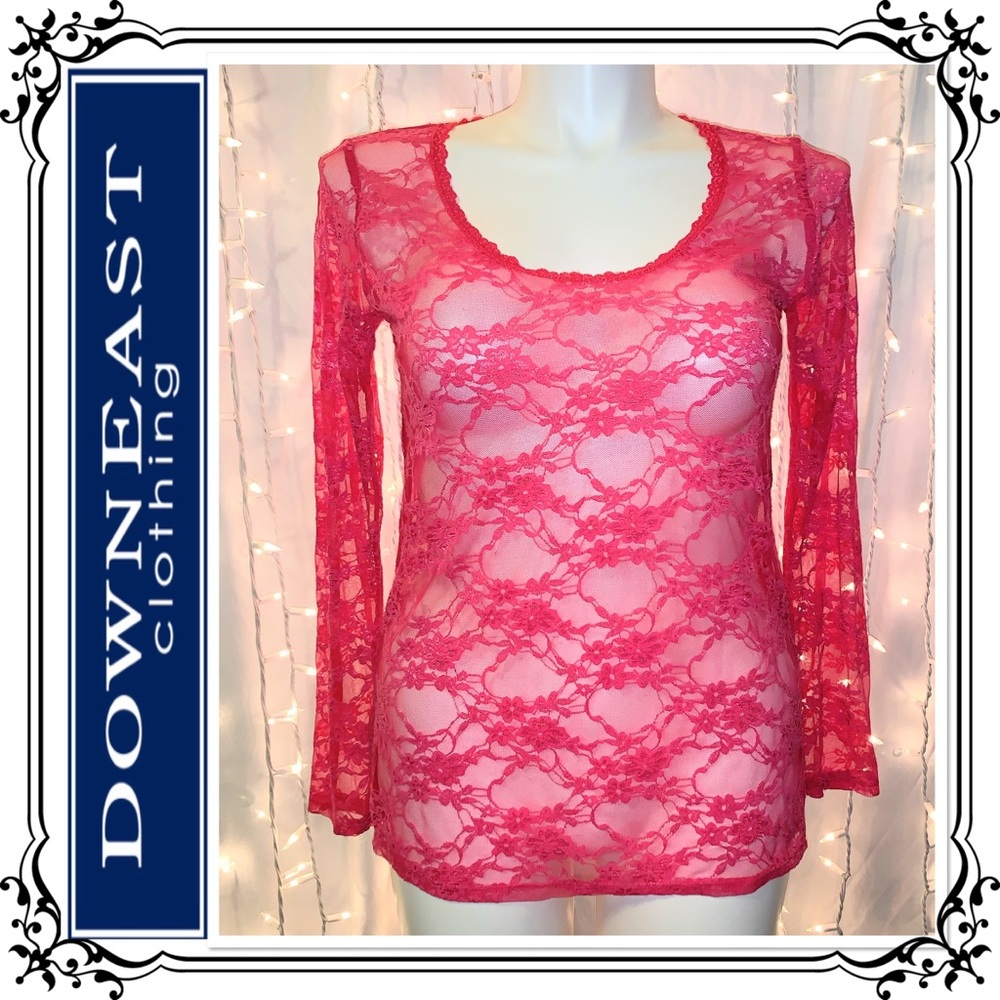 DOWNEAST ⭐️ Hot Pink Sheer See-Thru Lace Blouse